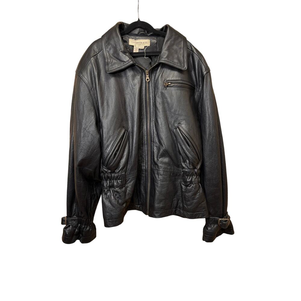 Colebrook & Company Vintage  womens black leather biker cinched waist jacket szM